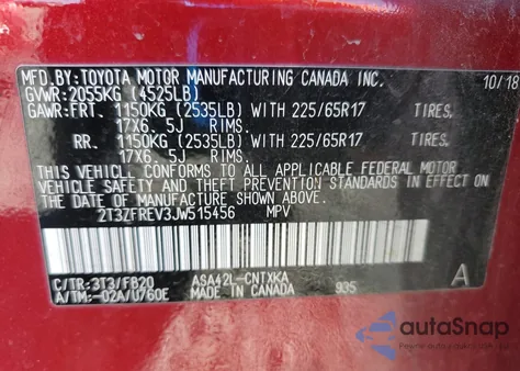 2018 Toyota Rav4 Le из США, поврежденный, VIN 2T3ZFREV3JW515456